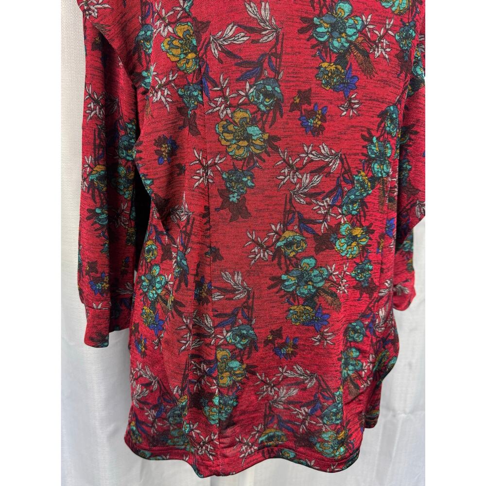 Free People Dock Street Blouse XS Red Floral Boho Ruffle Slouchy Top - Picture 5 of 9